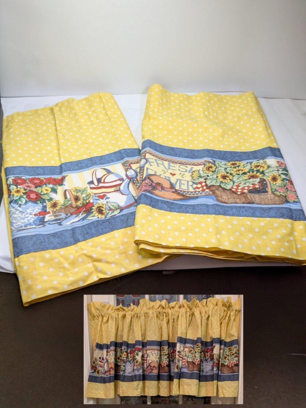 Susan Winget Country Garden Sunflower Window Valance Tier Curtains Pair